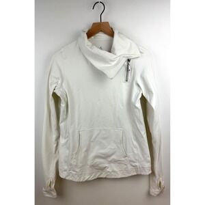 JO FIT Womens White Asymmetrical Zip Thumbhole Athletic Pullover Top S‎